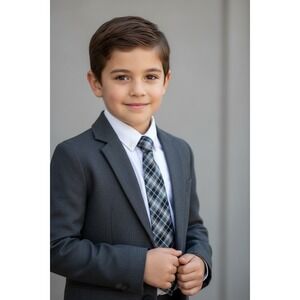 Chaps Boys Plaid  Necktie Black Charcoal Grey Black  Blue